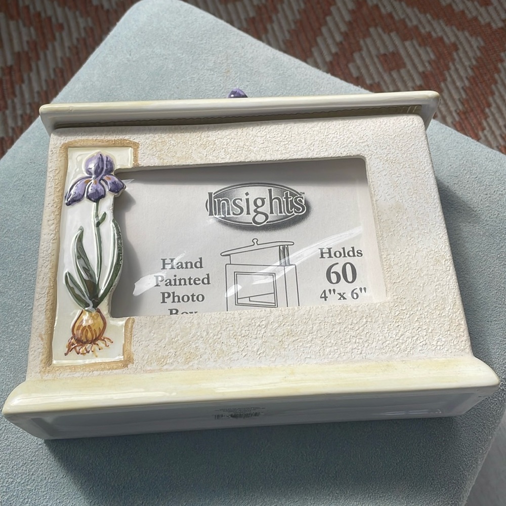 Floral ceramic hand painted vintage photo box
